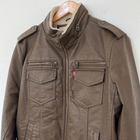 Levi’s Mens Faux Leather Sherpa Lined Aviator Bomber Jacket Size M Brown NWT - Picture 4 of 9